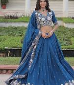 royal-blue art_silk embroidered lehenga choli with dupatta