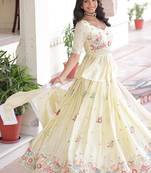 cream satin embroidered lehenga choli with dupatta