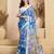 Blue & white linen kalamkari printed ready to wear saree