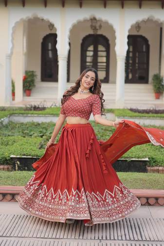 copper art_silk embroidered lehenga choli with dupatta