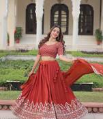 copper art_silk embroidered lehenga choli with dupatta