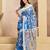Blue & white linen kalamkari printed ready to wear saree