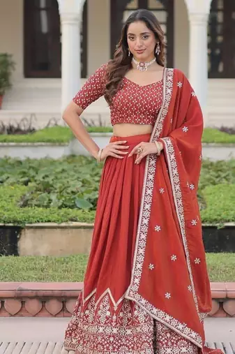 copper art_silk embroidered lehenga choli with dupatta