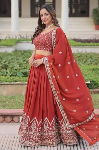 copper art_silk embroidered lehenga choli with dupatta