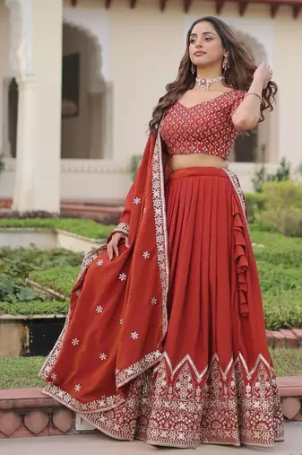 copper art_silk embroidered lehenga choli with dupatta