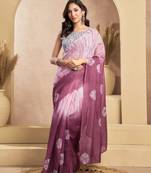 Wine & white linen bandhani printed ready to wear saree