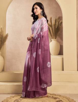 Wine & white linen bandhani printed ready to wear saree 2