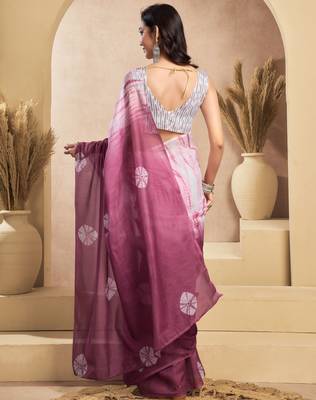Wine & white linen bandhani printed ready to wear saree 4