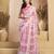 Pink & white linen abstract printed ready to wear saree