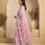 Pink & white linen abstract printed ready to wear saree