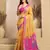 Yellow & pink linen floral   printed ready to wear saree