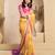 Yellow & pink linen floral   printed ready to wear saree