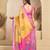 Yellow & pink linen floral   printed ready to wear saree