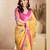 Yellow & pink linen floral   printed ready to wear saree