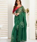 Green linen floral printed ready to wear saree