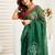 Green linen floral printed ready to wear saree