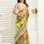 Yellow   linen floral & animal motifs printed ready to wear saree