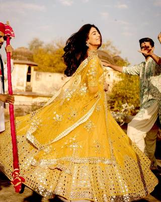 yellow georgette embroidered lehenga choli with dupatta 2