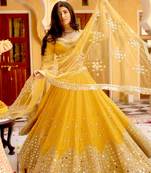 yellow georgette embroidered lehenga choli with dupatta