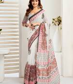 White linen floral  printed ready to wear saree