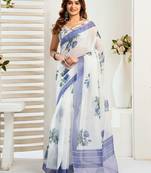 White linen floral  printed ready to wear saree