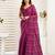 Magenta linen striped printed ready to wear saree