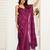 Magenta linen striped printed ready to wear saree