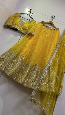 yellow georgette embroidered lehenga choli with dupatta 4