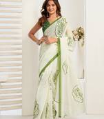 White linen floral  printed ready to wear saree