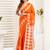 Orange linen checked printed ready to wear saree