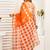 Orange linen checked printed ready to wear saree