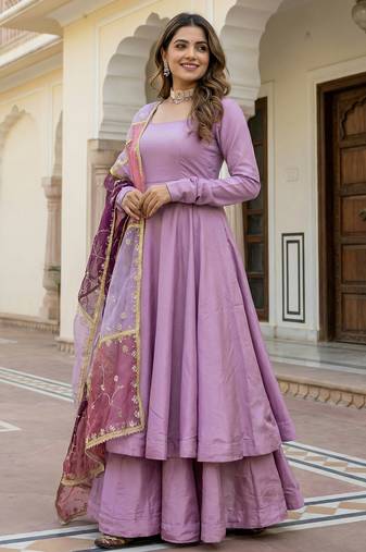 Pink Silk Palazzo Suit With Sequins Dupatta