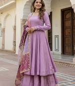 Pink Silk Palazzo Suit With Sequins Dupatta