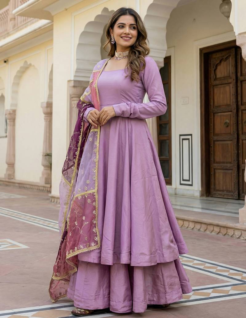 Pink Silk Palazzo Suit With Sequins Dupatta