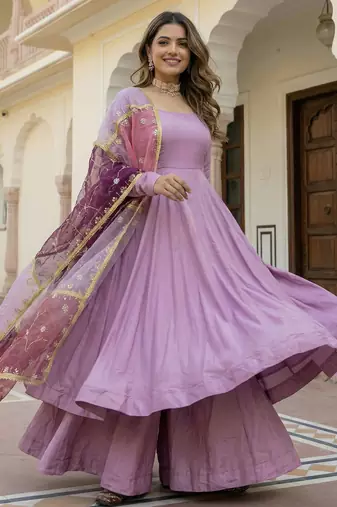 pink silk palazzo suit with sequins work