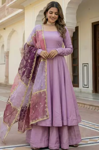 pink silk palazzo suit with sequins work