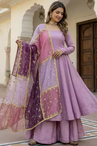 pink silk palazzo suit with sequins work