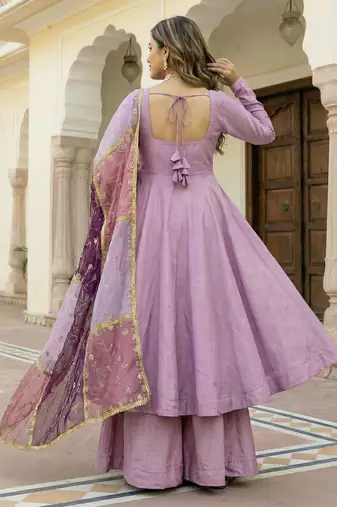 pink silk palazzo suit with sequins work