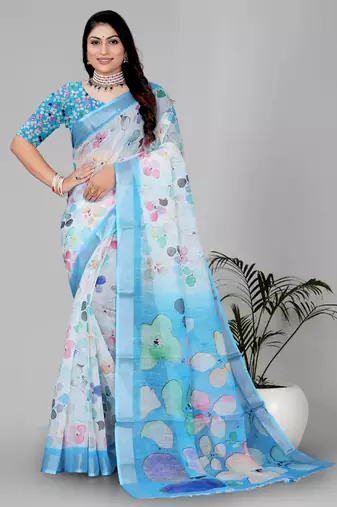 multi colour flower digital print saree