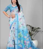 multi colour flower digital print saree