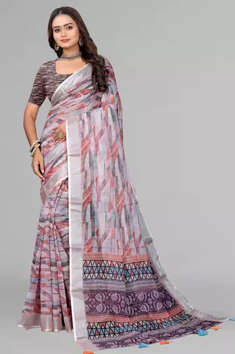 multicolour  linen cotton digital print saree (multicolour)