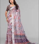 multicolour  linen cotton digital print saree (multicolour)