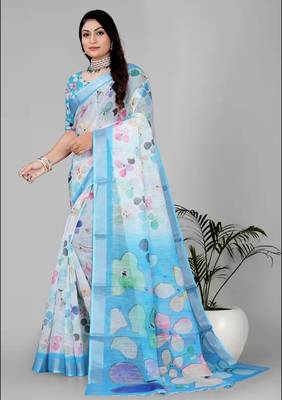 multi colour flower digital print saree 3
