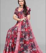 multicolour  linen floral digital print saree (multi)