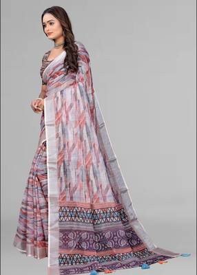 multicolour  linen cotton digital print saree (multicolour) 3