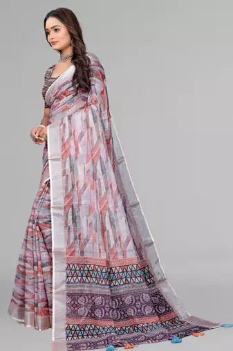 multicolour  linen cotton digital print saree (multicolour)