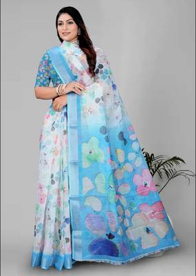 multi colour flower digital print saree 4