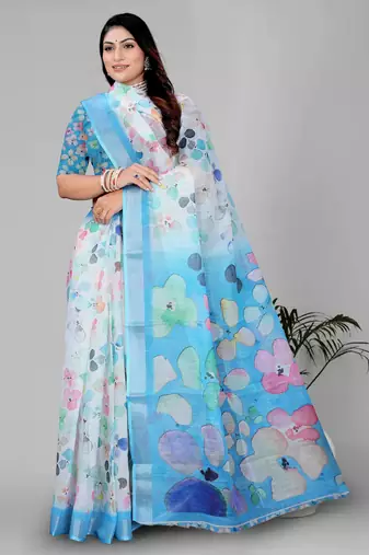 multi colour flower digital print saree
