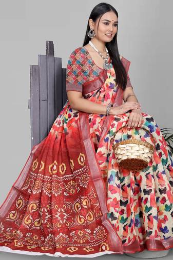 multicolour butterfly  digital saree