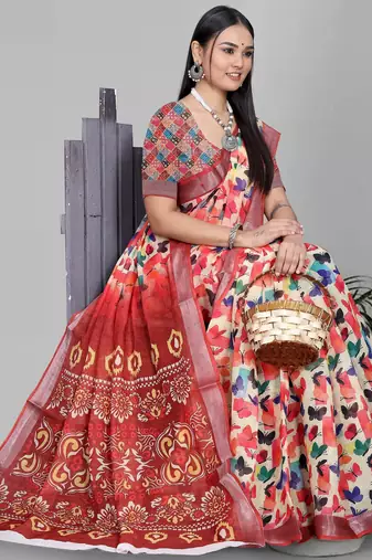 multicolour butterfly  digital saree